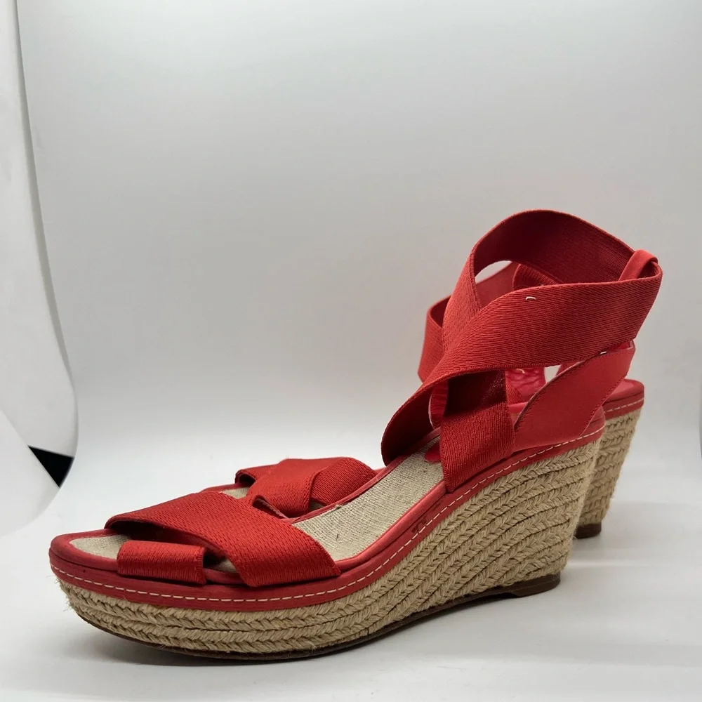 Elie Tahari Elastic Strap Red Espadrille Wedge Sandals